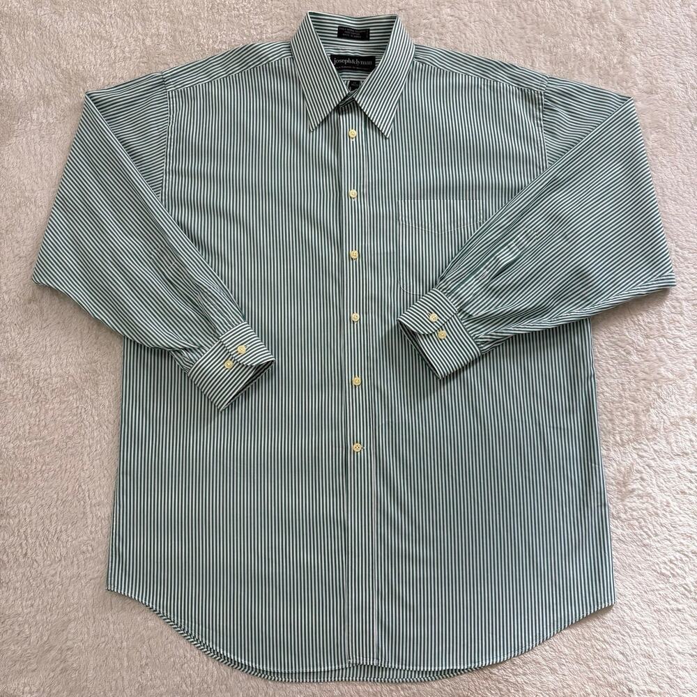 Joseph & Lyman Mens 17 34/35 Green Stripe Cotton Dress Shirt Bloomingdales